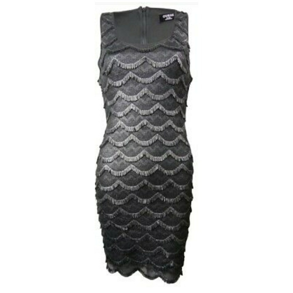 Guess Maria Black Metallic Fringe She Dress Sz 2
